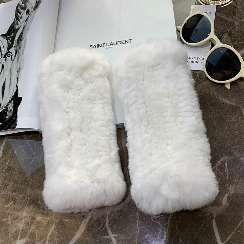 Sweet Warm Rex Rabbit Fur Gloves - Cozy Half Finger Design for Winter - Buy Center