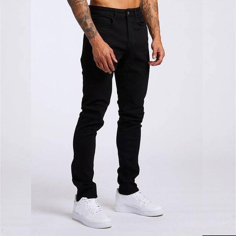 Men's Slim Fit High Waist Jeans - Casual Fashion in Light Blue & Black - Buy Center