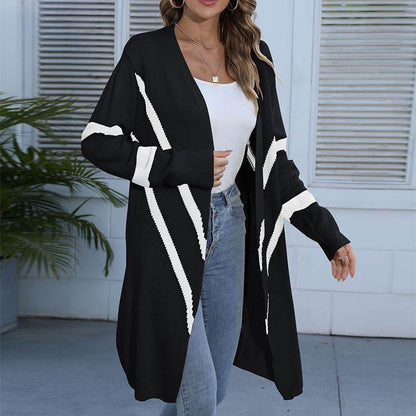 Buycenter Geometric Knitted Sweater Coat - Stylish Cardigan in Black & Blue - Buy Center