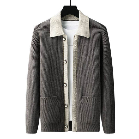 Men's Trendy Long-Sleeved Sweater Coat - Stylish Khaki, Black, Green Options - Buy Center