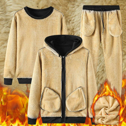 Plus Velvet Men's Casual Pajama Set - Stylish Lamb Velvet Comfort - Buy Center