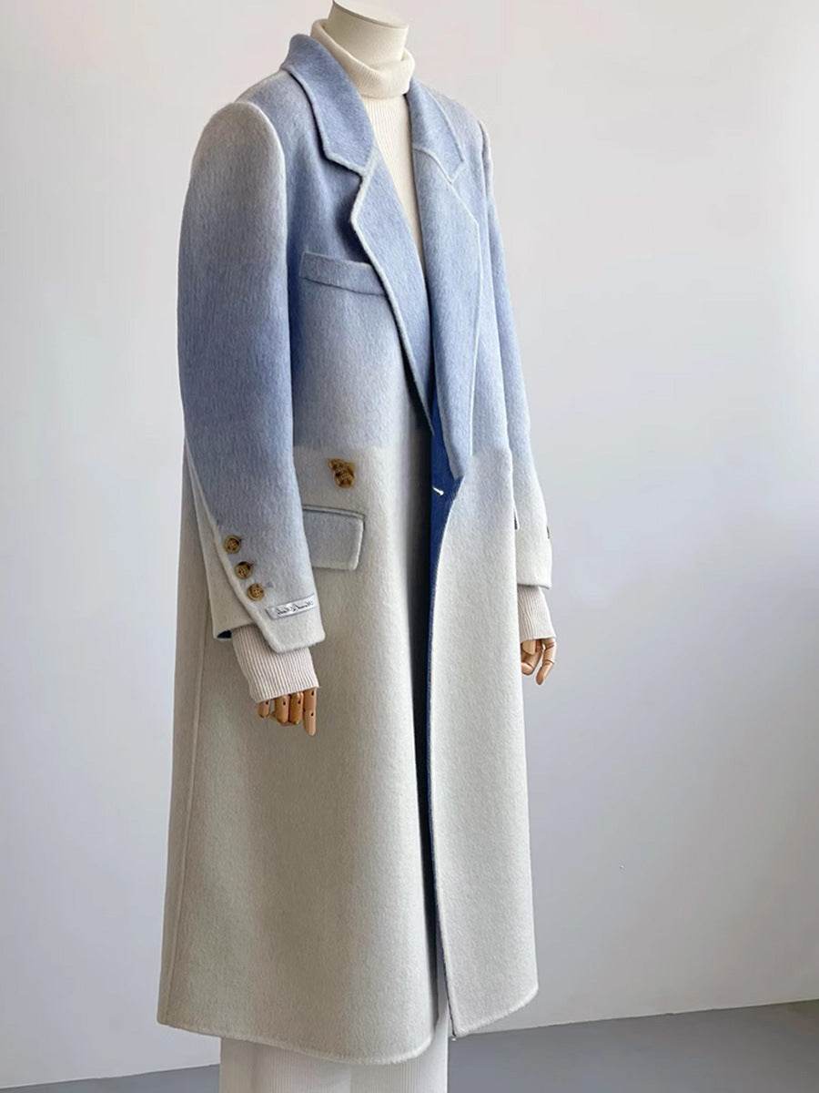 Elegant Blue Gradient Woolen Coat - Double-Faced, Stylish Commuter Design - Buy Center