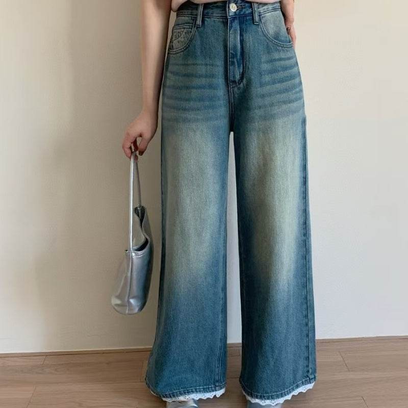 Buycenter Casual High Waist Straight Jeans - Vintage Blue Wide Leg Style - Buy Center