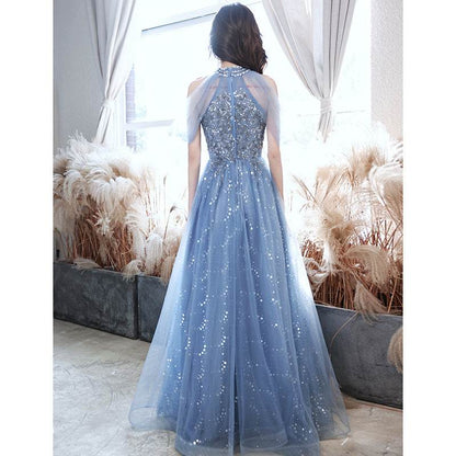 Buycenter French Long Blue Dress - Elegant Evening Gown for All Sizes - Buy Center