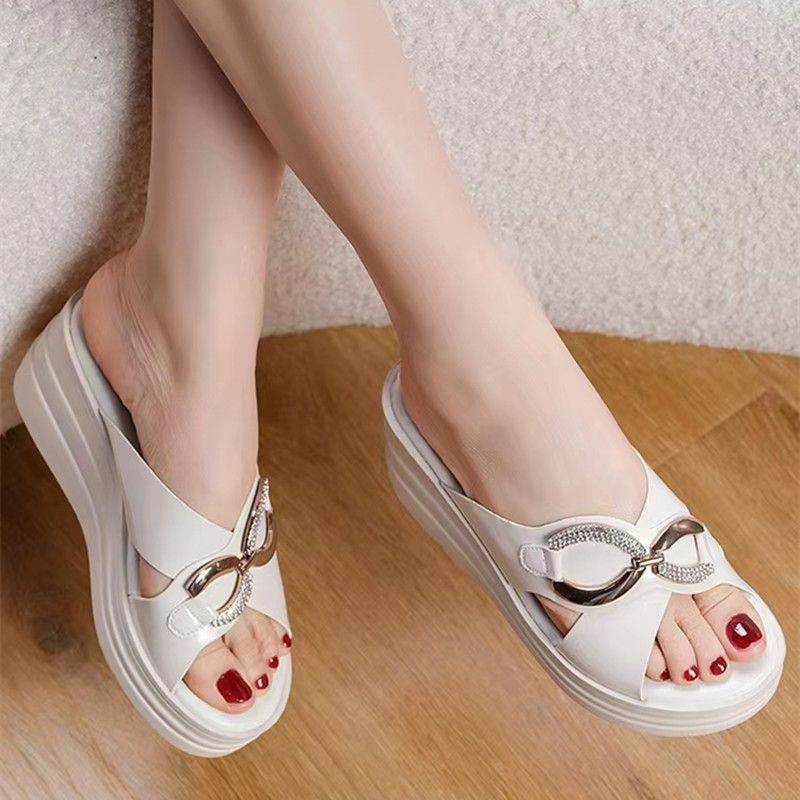 Thick Bottom Women's Wedgy Slippers - Stylish Round Toe Design for Comfort - Buy Center
