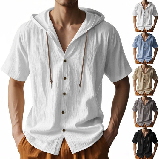 Buycenter Men's Loose Hooded Shirt - Casual Linen Top for Everyday Style - Buy Center
