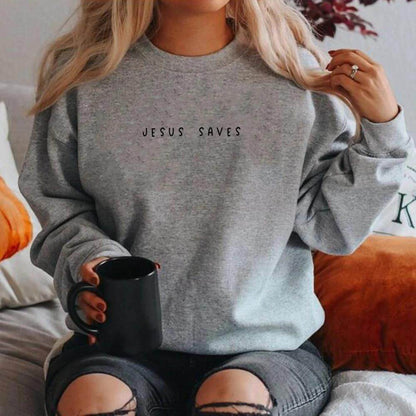 Jesus Saves Christian Sweatshirt - Trendy Women's Faith Top for Comfort - Buy Center