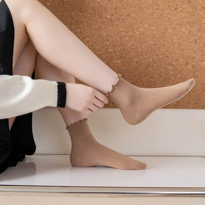 Women's Solid Color Wooden Ear Socks - Comfortable Cotton Short Tube - Buy Center