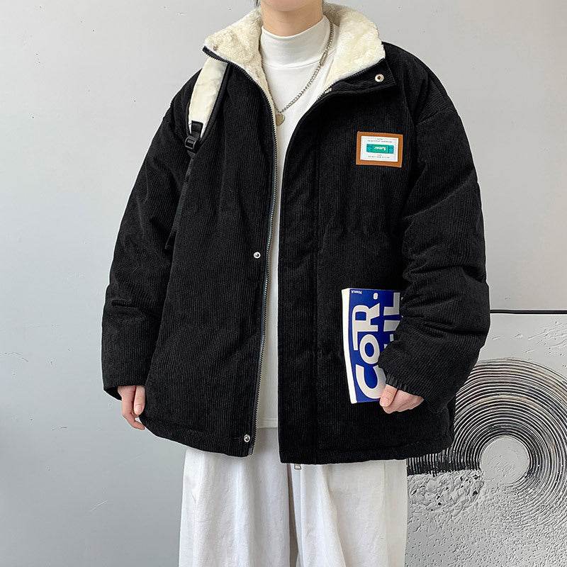 Men's Casual Corduroy Coat - Loose Fit Lapel Jacket in Black, Khaki, Gray - Buy Center