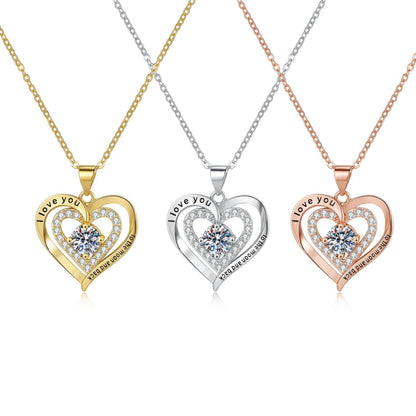 Buycenter Women's Heart-Shaped Birthstone Necklace - Double Weight with Diamond - Buy Center