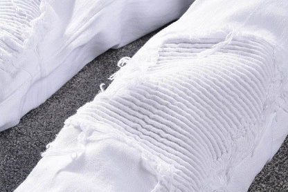 High Street Slim Men's Jeans - Tear Patch Design, Straight Fit, White - Buy Center