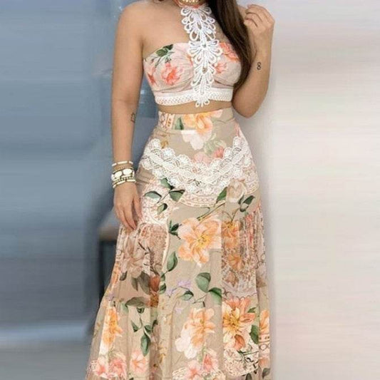 Buycenter Floral Lace Hem Top & Skirt Set - Elegant Evening Dresses - Buy Center