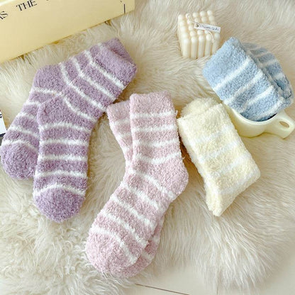 Women's Extra Thick Striped Socks - Breathable Coral Fleece Comfort - Buy Center