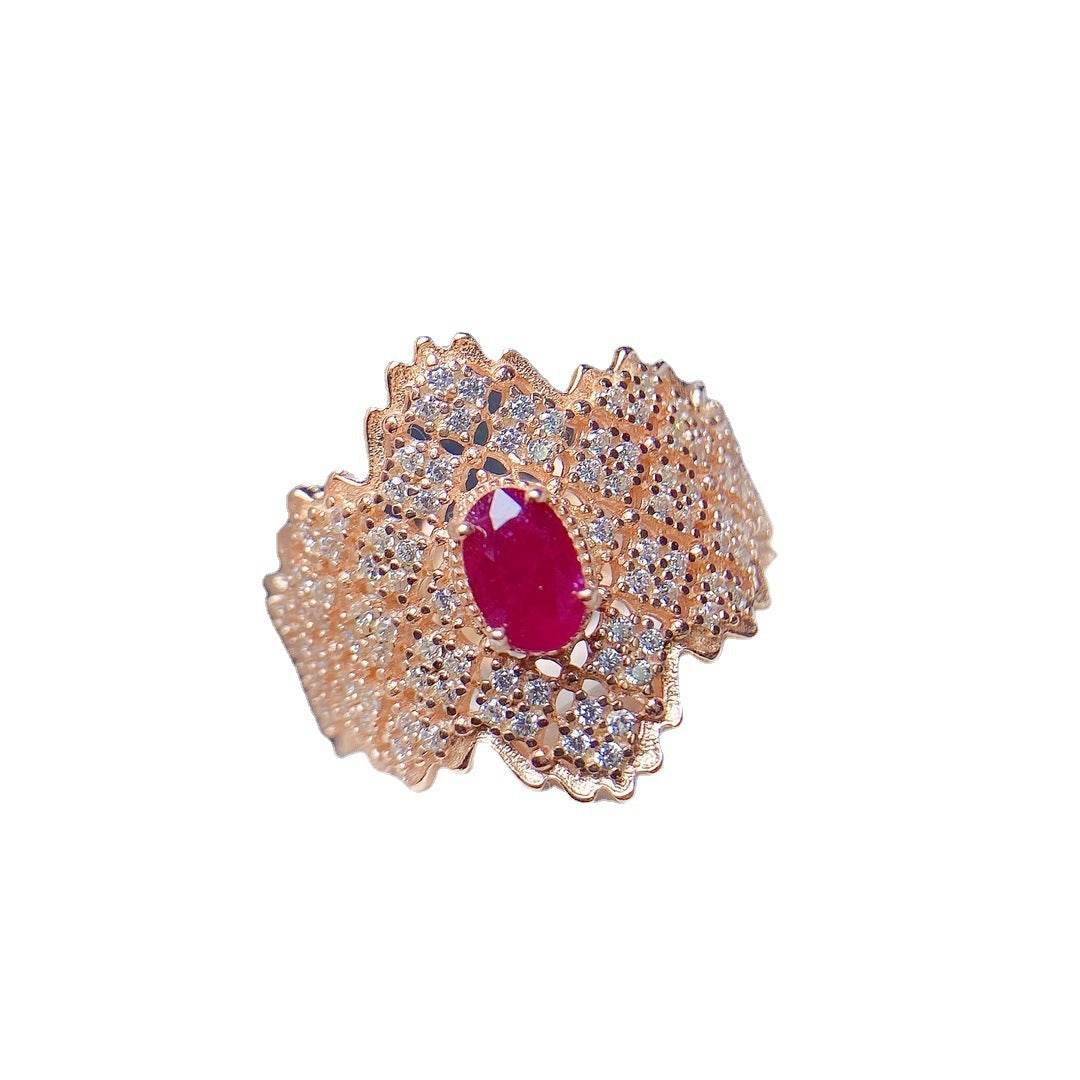 Buy Center S925 Silver Ring - Natural Burnt Ruby Main Stone 4x6 - Buy Center