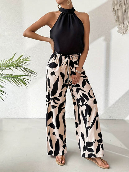 Elegant Black Halter Neck Top - Lace-up Detail for Spring/Summer - Buy Center