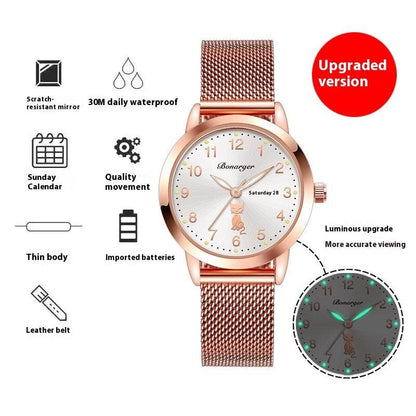 Buycenter Women's Luminous Quartz Watch - Stylish Waterproof Belt Options - Buy Center