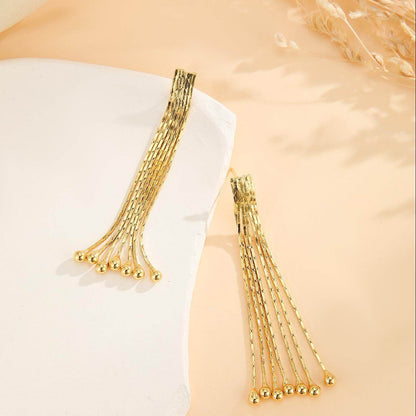 Elegant Gold Bead Tassel Earrings - Modern Design for Any Occasion - Buy Center