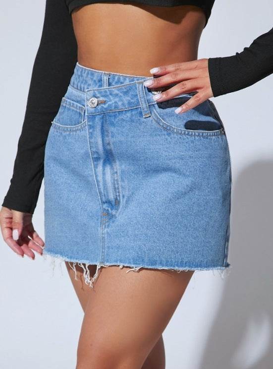 Buycenter Short Irregular Denim Skirt - Petite Fit, Medium Blue - Buy Center