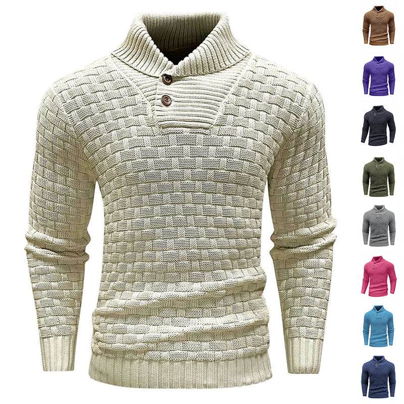 Buycenter Men's Slim Turtleneck Sweater - Trendy Button Design Pullover - Buy Center