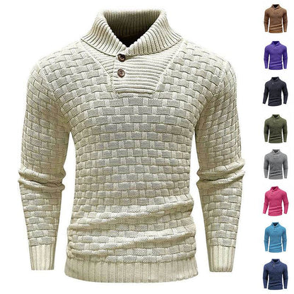 Buycenter Men's Slim Turtleneck Sweater - Trendy Button Design Pullover - Buy Center