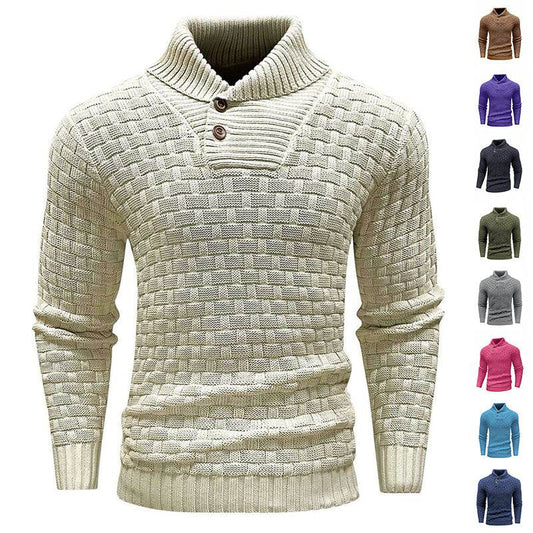 Buycenter Men's Slim Turtleneck Sweater - Trendy Button Design Pullover - Buy Center