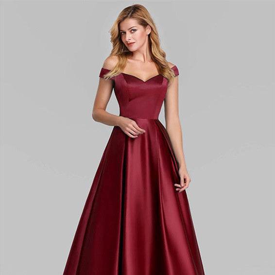 Buycenter Vintage Long Gown Dress - V-Neck, Solid Color, Elegant Style - Buy Center