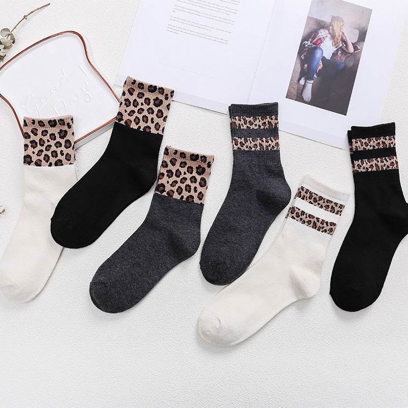 Mid-Calf Leopard Print Socks for Women - Stylish Cotton Comfort 2025 - Buy Center