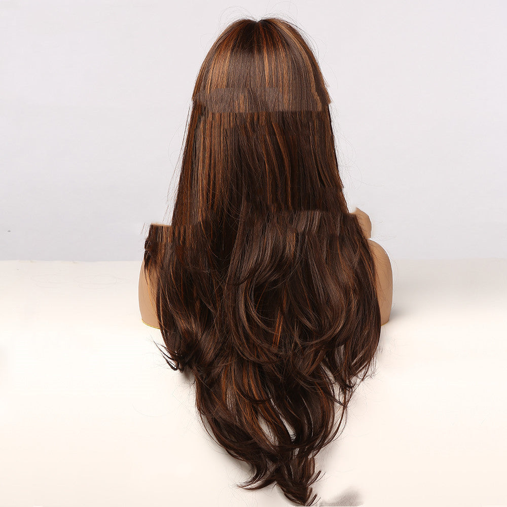Net Red Wind Dark Brown Wig - 22" Modern Style with Bangs - Buy Center