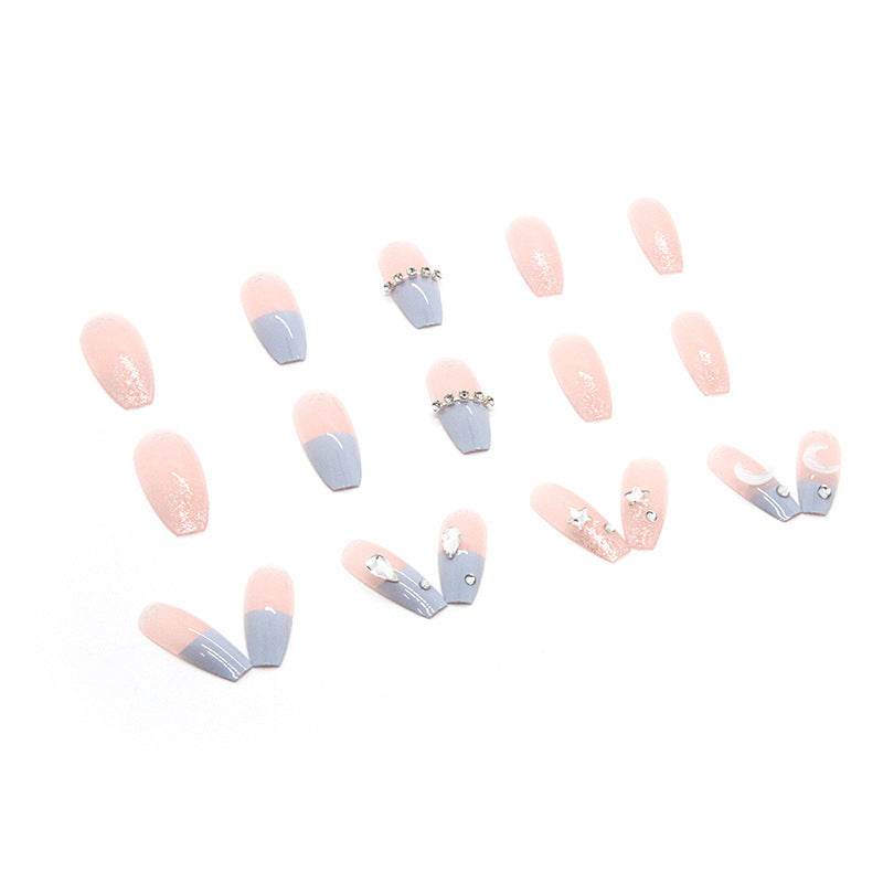 Stylish Stars and Moon Fake Nails - Chic French Design in Light Blue - Buy Center