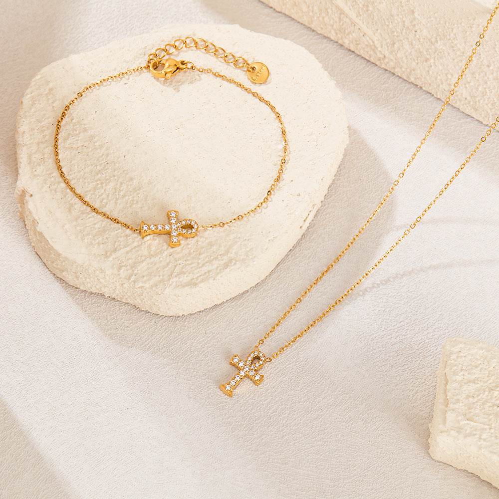 OPK Fashion Jewelry Set - Titanium Steel Bracelet & Cross Necklace - Buy Center