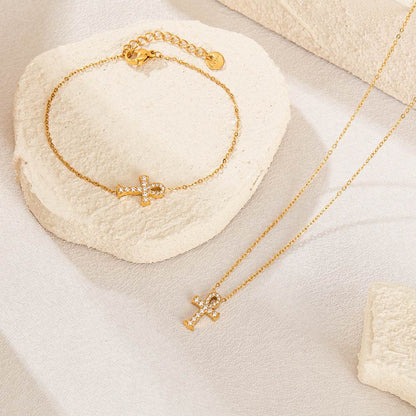 OPK Fashion Jewelry Set - Titanium Steel Bracelet & Cross Necklace - Buy Center