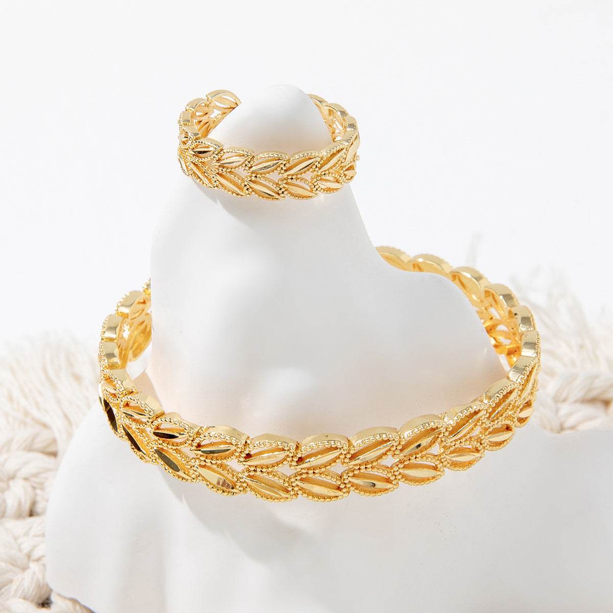 Elegant Gold Plated Bracelet & Ring Set - Vintage Fashion Jewelry 2025 - Buy Center