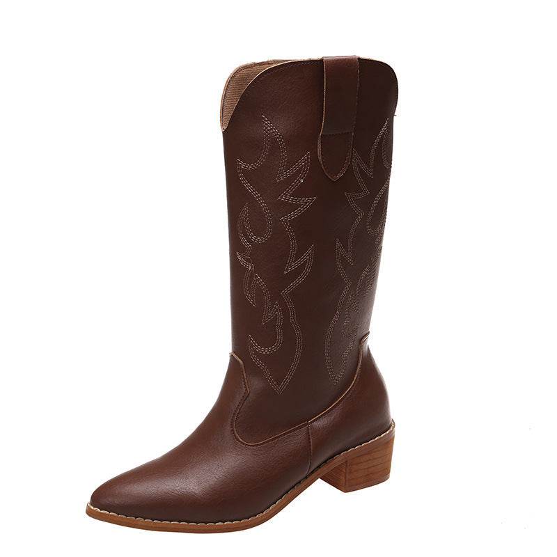 Buycenter Retro Mid-Calf Knight Boots - Warm Chunky Heel for Fall - Buy Center