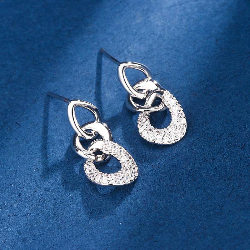 Trendy Diamond-Embedded Three-Chain Earrings - Unisex Geometric Style - Buy Center