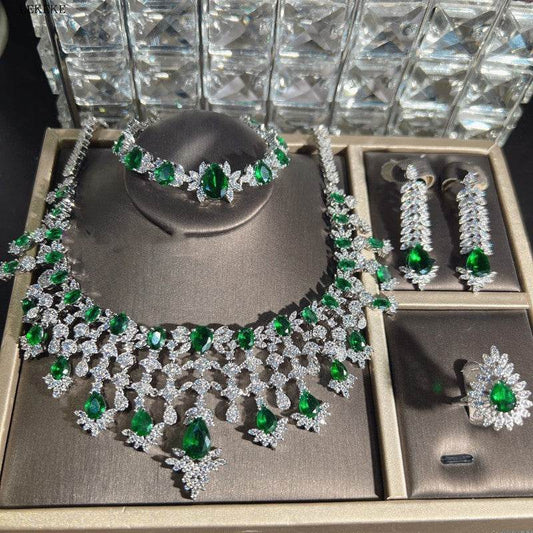 Buycenter Emerald Green Zircon Jewelry Set - Necklace, Earrings, Ring, Bracelet - Buy Center