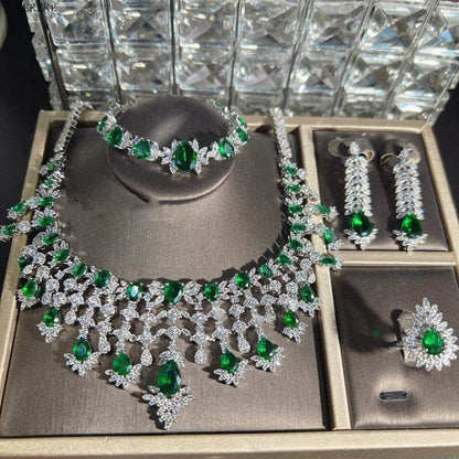Buycenter Emerald Green Zircon Jewelry Set - Necklace, Earrings, Ring, Bracelet - Buy Center