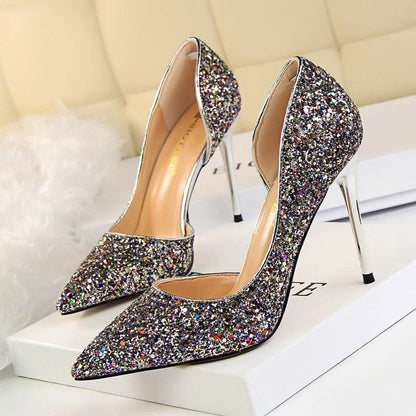 Skinny Women’s Stiletto Heel Pumps - Sequined Pointed Shoes in Colors - Buy Center