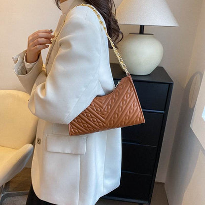 Buycenter Pleated Chain Baguette Shoulder Bag - Stylish PU Evening Accessory - Buy Center