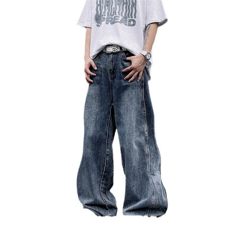 Men's Vintage Wash Wave Jeans - Stylish Blue Leisure Pants in Various Sizes - Buy Center