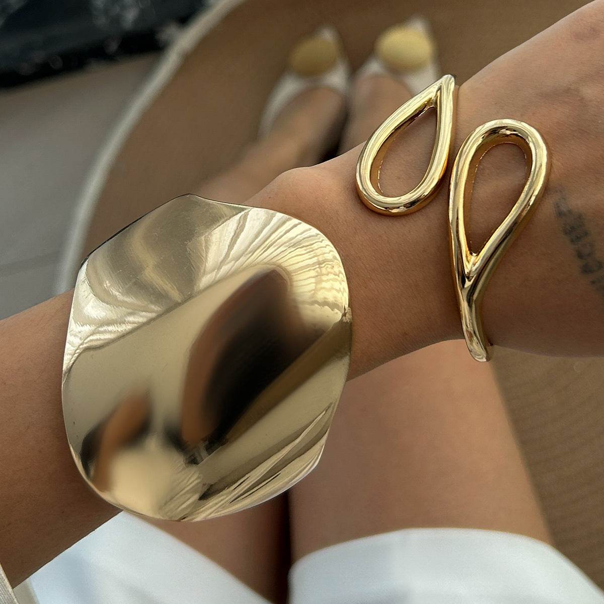 Elegant Metal Irregular Glossy Spring Bracelet & Ring Jewelry Set - Buy Center