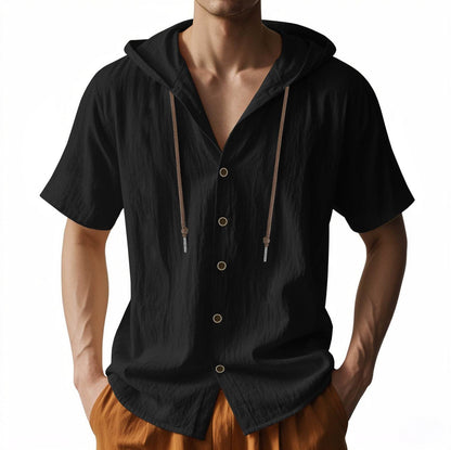 Buycenter Men's Loose Hooded Shirt - Casual Linen Top for Everyday Style - Buy Center