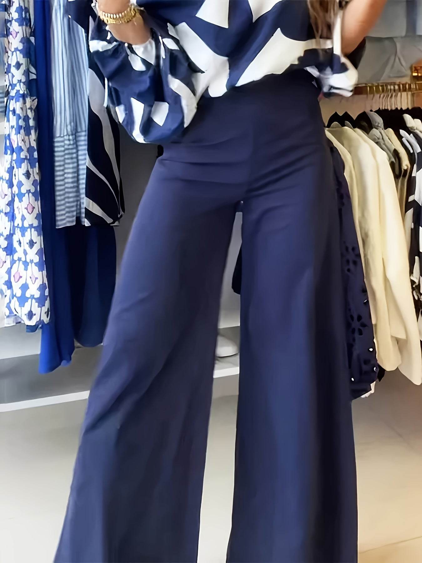 Geometric Printed Casual Top & Pants Set - 100% Polyester, All Season - Buy Center