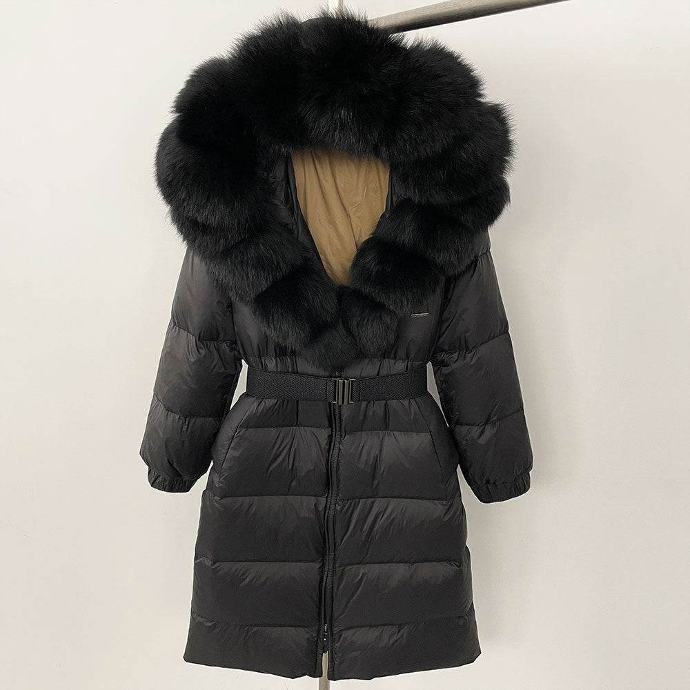 Women's Long Hoodie Coat - Real Fox Fur Collar, Padded Warmth 2025 - Buy Center