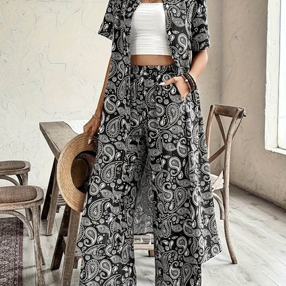 Women's Casual Two-Piece Set - Spring/Summer Paisley Blouse & Pants - Buy Center