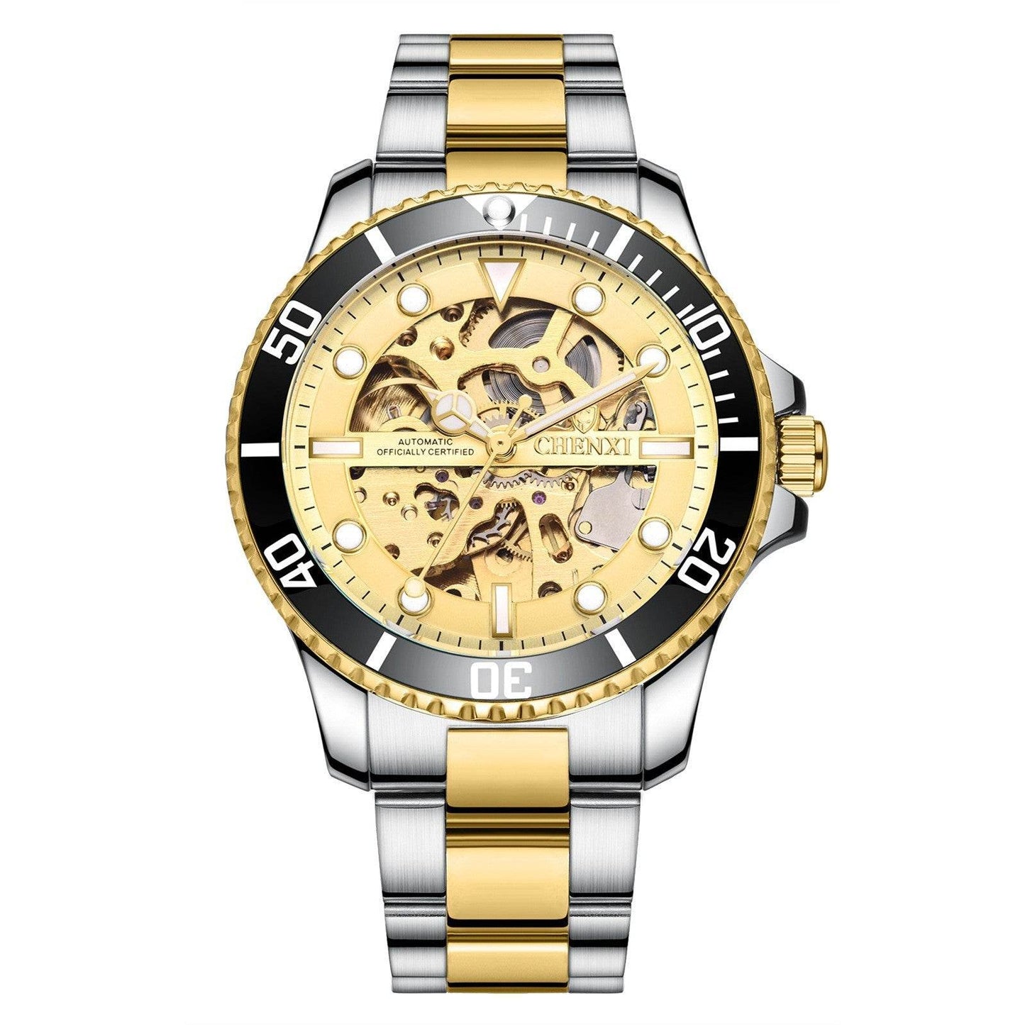 Buycenter Waterproof Men's Mechanical Watch - Stylish Gold and Black Design - Buy Center