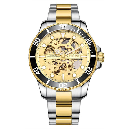 Buycenter Waterproof Men's Mechanical Watch - Stylish Gold and Black Design - Buy Center