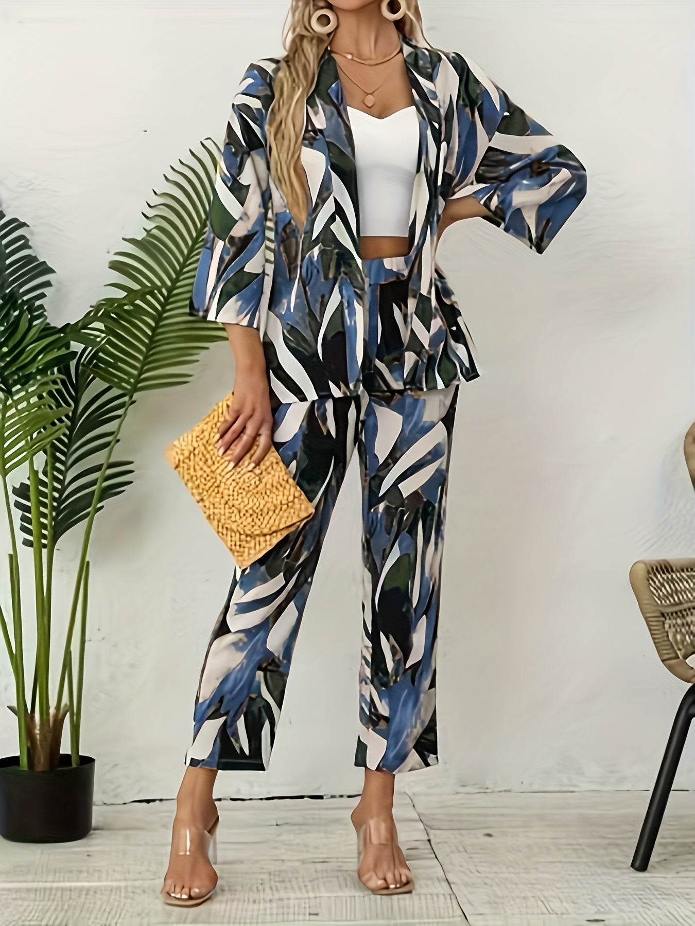 Women's Elegant Leaf Print Two-Piece Set - Perfect for Any Season - Buy Center