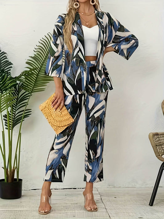 Women's Elegant Leaf Print Two-Piece Set - Perfect for Any Season - Buy Center