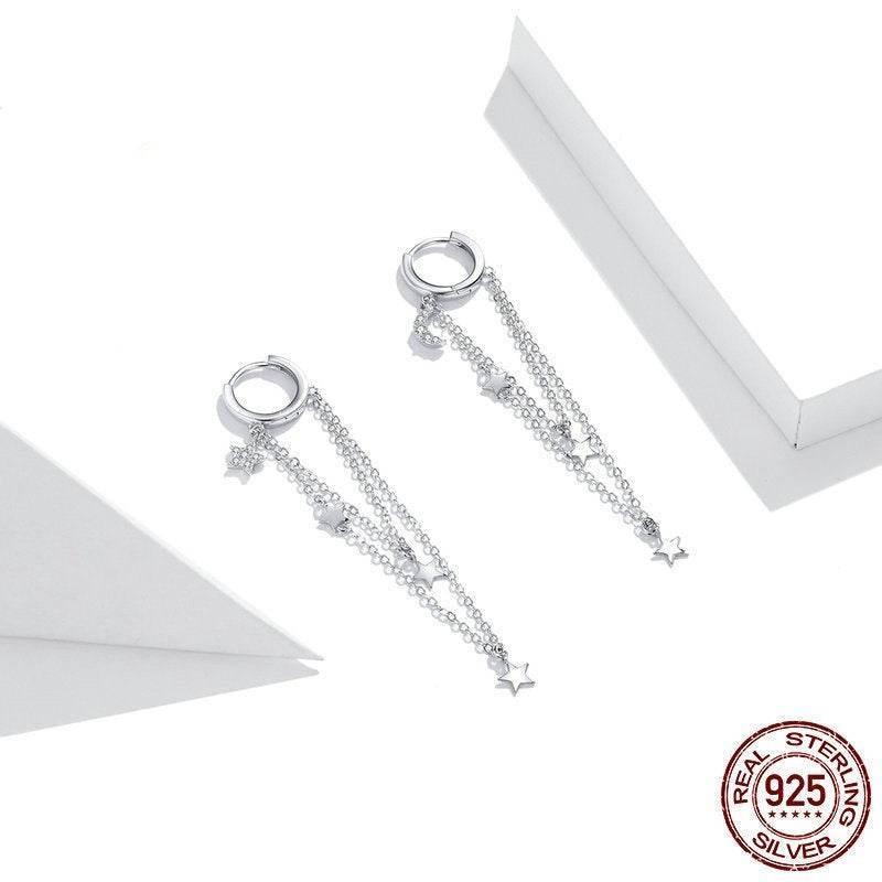 BuyCenter S925 Sterling Silver Star Moon Tassel Earrings - Elegant Design - Buy Center