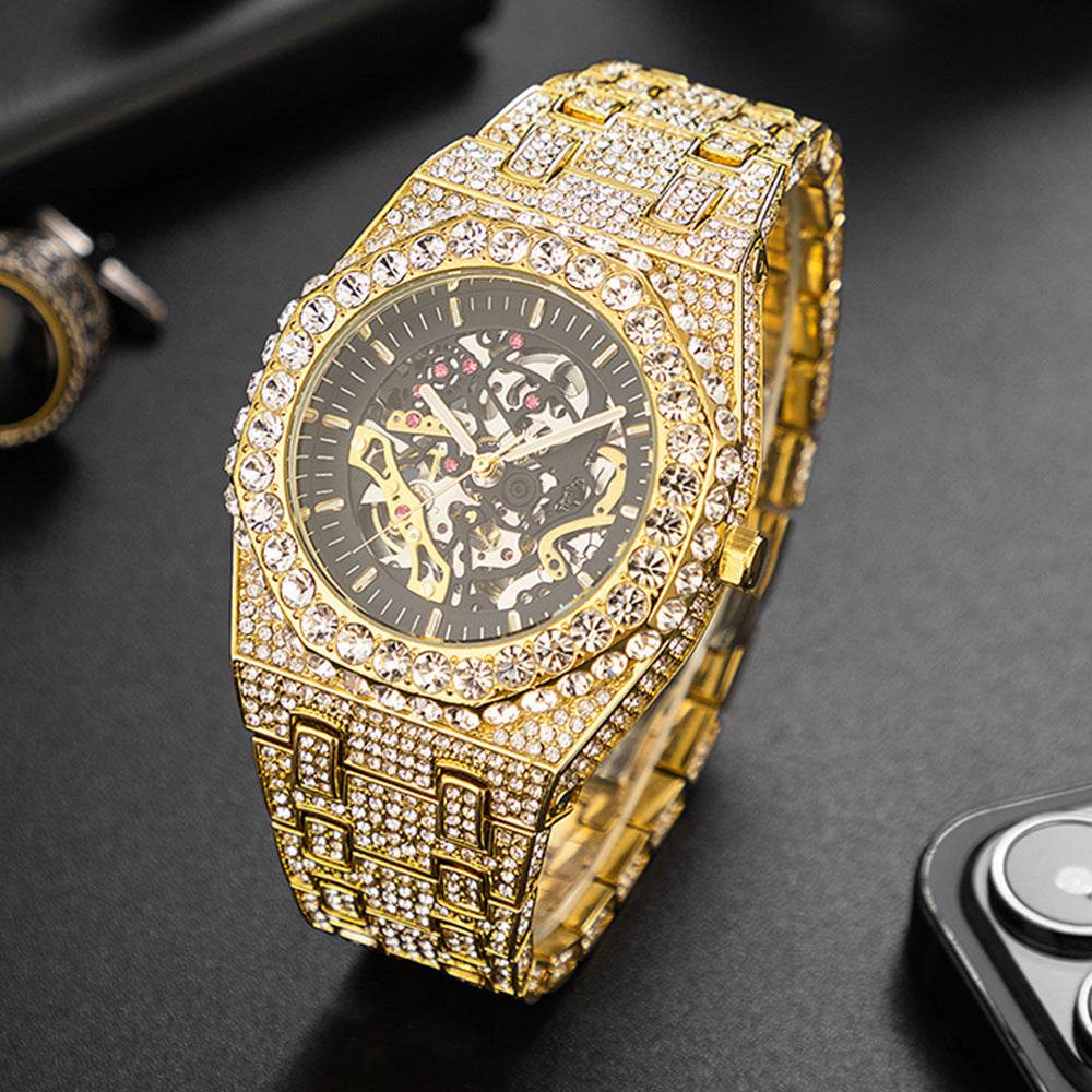 Full Diamond Hip Hop Mechanical Watch - Stylish Octagonal Design 2025 - Buy Center